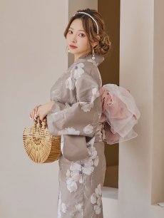 画像11: 【即日発送】グレージュ線画フラワー浴衣 【浴衣3点セット 浴衣/帯/下駄】 [YMT] (11)