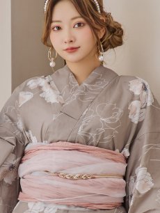 画像18: 【即日発送】グレージュ線画フラワー浴衣 【浴衣3点セット 浴衣/帯/下駄】 [YMT] (18)