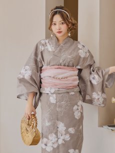 画像6: 【即日発送】グレージュ線画フラワー浴衣 【浴衣3点セット 浴衣/帯/下駄】 [YMT] (6)