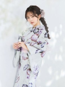 画像1: 【浴衣セール!】【即日発送】くすみカラー朝顔浴衣 【浴衣3点セット 浴衣/帯/下駄】 [FB02] (1)