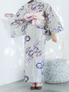画像3: 【浴衣セール!】【即日発送】くすみカラー朝顔浴衣 【浴衣3点セット 浴衣/帯/下駄】 [FB02] (3)