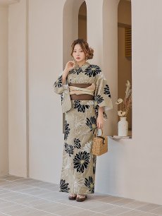 画像11: 【即日発送】レトロモダンマーガレット浴衣 【浴衣3点セット 浴衣/帯/下駄】 [YMT] (11)