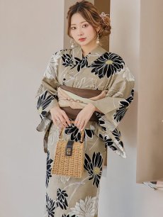 画像2: 【即日発送】レトロモダンマーガレット浴衣 【浴衣3点セット 浴衣/帯/下駄】 [YMT] (2)