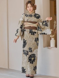 画像4: 【即日発送】レトロモダンマーガレット浴衣 【浴衣3点セット 浴衣/帯/下駄】 [YMT] (4)