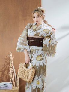 画像10: 【浴衣セール！】【即日発送】大人グリーンベージュフラワー浴衣 【浴衣3点セット 浴衣/帯/下駄】 [YMT] (10)