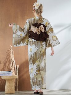 画像19: 【浴衣セール！】【即日発送】大人グリーンベージュフラワー浴衣 【浴衣3点セット 浴衣/帯/下駄】 [YMT] (19)