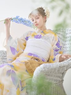 画像1: 【即日発送】鮮やか×大柄フラワー浴衣 【浴衣3点セット 浴衣/帯/下駄】 [YMT] (1)