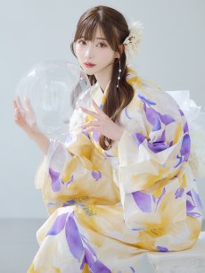 画像1: 【即日発送】鮮やか×大柄フラワー浴衣 【浴衣3点セット 浴衣/帯/下駄】 [YMT] (1)