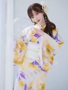 画像2: 【即日発送】鮮やか×大柄フラワー浴衣 【浴衣3点セット 浴衣/帯/下駄】 [YMT] (2)