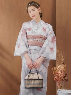 画像2: 【即日発送】シック大人フラワー浴衣 【浴衣3点セット 浴衣/帯/下駄】 [YMT] (2)