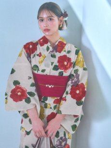 画像16: 【即日発送】モダン椿浴衣 【浴衣3点セット 浴衣/帯/下駄】 [YMT] (16)