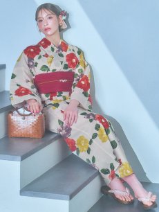 画像3: 【即日発送】モダン椿浴衣 【浴衣3点セット 浴衣/帯/下駄】 [YMT] (3)