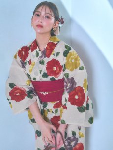 画像4: 【即日発送】モダン椿浴衣 【浴衣3点セット 浴衣/帯/下駄】 [YMT] (4)