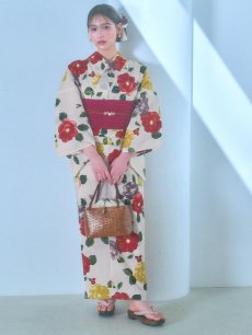 画像5: 【即日発送】モダン椿浴衣 【浴衣3点セット 浴衣/帯/下駄】 [YMT] (5)