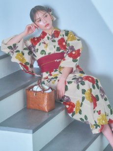 画像6: 【即日発送】モダン椿浴衣 【浴衣3点セット 浴衣/帯/下駄】 [YMT] (6)