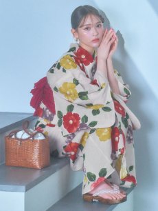 画像7: 【即日発送】モダン椿浴衣 【浴衣3点セット 浴衣/帯/下駄】 [YMT] (7)