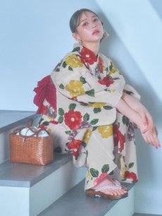 画像8: 【即日発送】モダン椿浴衣 【浴衣3点セット 浴衣/帯/下駄】 [YMT] (8)