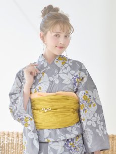 画像10: 【即日発送】グレー×フラワー浴衣 【浴衣3点セット 浴衣/帯/下駄】 [YMT] (10)