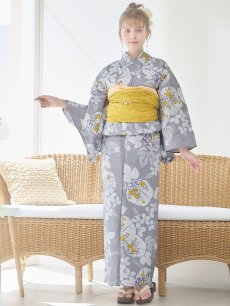 画像4: 【即日発送】グレー×フラワー浴衣 【浴衣3点セット 浴衣/帯/下駄】 [YMT] (4)