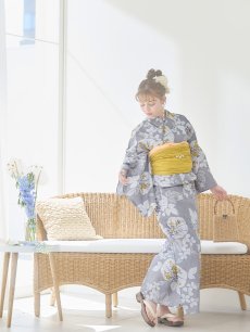 画像5: 【即日発送】グレー×フラワー浴衣 【浴衣3点セット 浴衣/帯/下駄】 [YMT] (5)