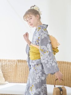 画像6: 【即日発送】グレー×フラワー浴衣 【浴衣3点セット 浴衣/帯/下駄】 [YMT] (6)