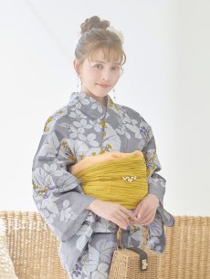 画像7: 【即日発送】グレー×フラワー浴衣 【浴衣3点セット 浴衣/帯/下駄】 [YMT] (7)