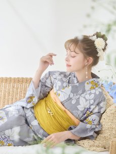 画像8: 【即日発送】グレー×フラワー浴衣 【浴衣3点セット 浴衣/帯/下駄】 [YMT] (8)