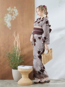 画像10: 【即日発送】ブラウンパープルリリー浴衣 【浴衣3点セット 浴衣/帯/下駄】 [YMT] (10)