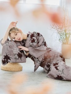 画像16: 【即日発送】ブラウンパープルリリー浴衣 【浴衣3点セット 浴衣/帯/下駄】 [YMT] (16)