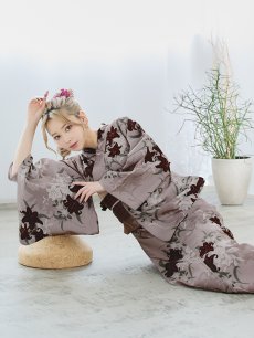 画像17: 【即日発送】ブラウンパープルリリー浴衣 【浴衣3点セット 浴衣/帯/下駄】 [YMT] (17)