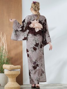 画像18: 【即日発送】ブラウンパープルリリー浴衣 【浴衣3点セット 浴衣/帯/下駄】 [YMT] (18)