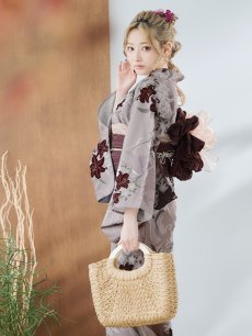 画像2: 【即日発送】ブラウンパープルリリー浴衣 【浴衣3点セット 浴衣/帯/下駄】 [YMT] (2)