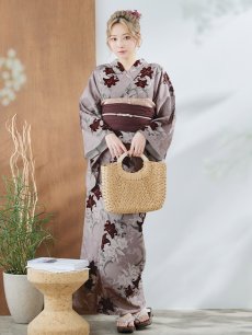 画像4: 【即日発送】ブラウンパープルリリー浴衣 【浴衣3点セット 浴衣/帯/下駄】 [YMT] (4)