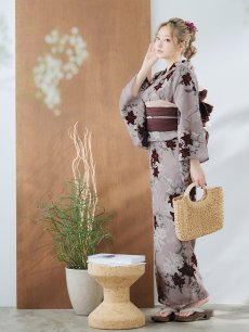 画像5: 【即日発送】ブラウンパープルリリー浴衣 【浴衣3点セット 浴衣/帯/下駄】 [YMT] (5)