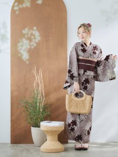 画像6: 【即日発送】ブラウンパープルリリー浴衣 【浴衣3点セット 浴衣/帯/下駄】 [YMT] (6)