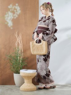 画像8: 【即日発送】ブラウンパープルリリー浴衣 【浴衣3点セット 浴衣/帯/下駄】 [YMT] (8)
