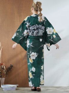 画像18: 【即日発送】ディープグリーン×イエローフラワー浴衣 【浴衣3点セット 浴衣/帯/下駄】 [YMT] (18)
