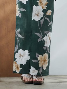画像20: 【即日発送】ディープグリーン×イエローフラワー浴衣 【浴衣3点セット 浴衣/帯/下駄】 [YMT] (20)