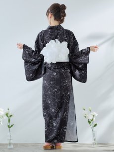 画像17: 【即日発送】ブラック×線画フラワー浴衣 【浴衣3点セット 浴衣/帯/下駄】 [YMT] (17)