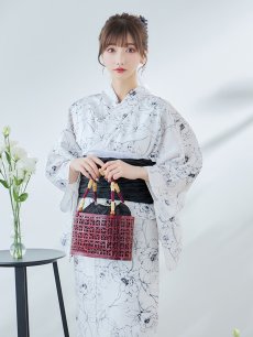 画像12: 【即日発送】ホワイト×線画フラワー浴衣 【浴衣3点セット 浴衣/帯/下駄】 [YMT] (12)