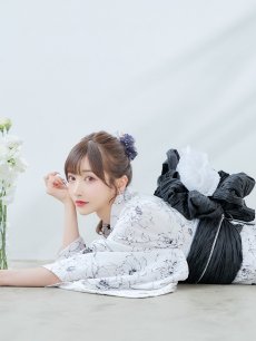 画像15: 【即日発送】ホワイト×線画フラワー浴衣 【浴衣3点セット 浴衣/帯/下駄】 [YMT] (15)