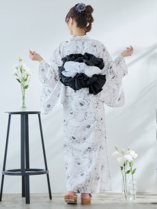 画像17: 【即日発送】ホワイト×線画フラワー浴衣 【浴衣3点セット 浴衣/帯/下駄】 [YMT] (17)