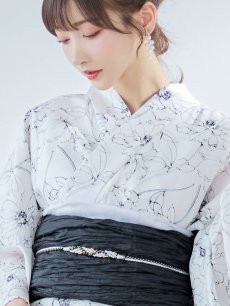 画像18: 【即日発送】ホワイト×線画フラワー浴衣 【浴衣3点セット 浴衣/帯/下駄】 [YMT] (18)