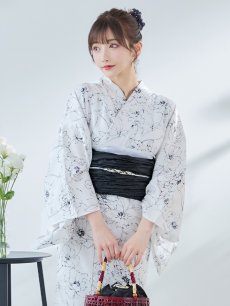 画像9: 【即日発送】ホワイト×線画フラワー浴衣 【浴衣3点セット 浴衣/帯/下駄】 [YMT] (9)