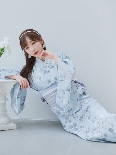 画像1: 【即日発送！】クラシカルローズブルー浴衣 【浴衣3点セット 浴衣/帯/下駄】 [YMT] (1)