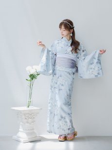 画像12: 【即日発送！】クラシカルローズブルー浴衣 【浴衣3点セット 浴衣/帯/下駄】 [YMT] (12)