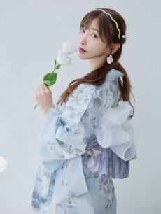 画像2: 【即日発送！】クラシカルローズブルー浴衣 【浴衣3点セット 浴衣/帯/下駄】 [YMT] (2)