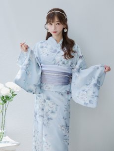 画像3: 【即日発送！】クラシカルローズブルー浴衣 【浴衣3点セット 浴衣/帯/下駄】 [YMT] (3)