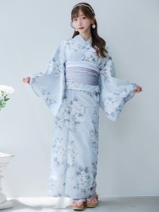画像4: 【即日発送！】クラシカルローズブルー浴衣 【浴衣3点セット 浴衣/帯/下駄】 [YMT] (4)
