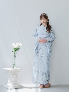 画像5: 【即日発送！】クラシカルローズブルー浴衣 【浴衣3点セット 浴衣/帯/下駄】 [YMT] (5)